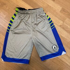 Kids Gray & Blue Flow Society Shorts with Lime Accents